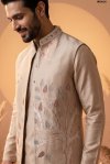 Cream Outluk Wedding Vol 64 Linen Embroidery Mens Indo Western W5402